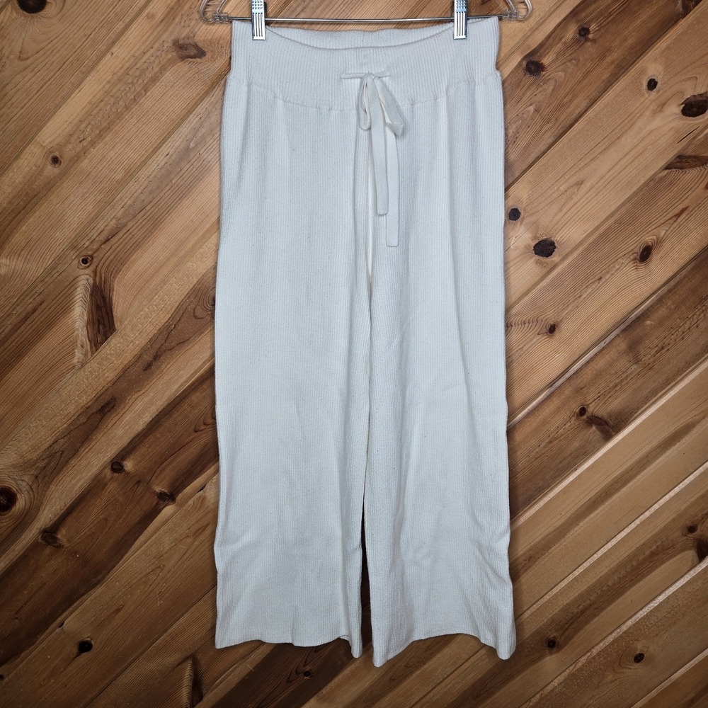 Abercrombie & Fitch Womens Medium White Ribbed Wide Leg Sweat Pants High Rise